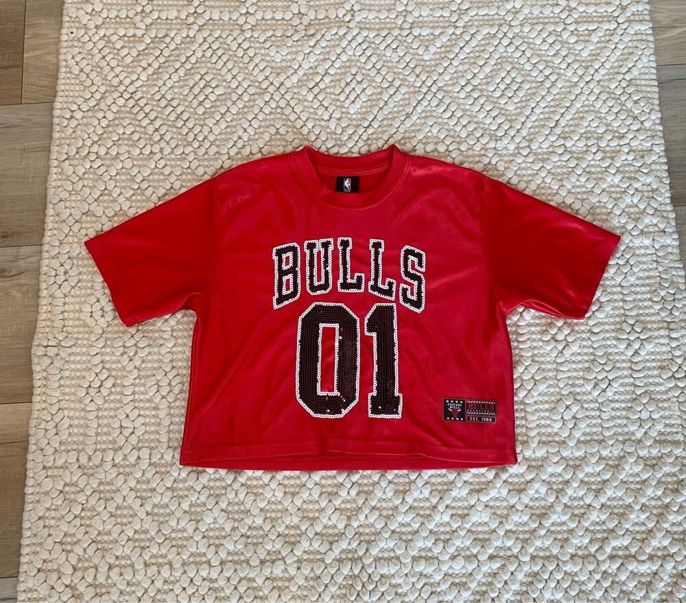 NBA Chicago Bulls Cropped Sequin Jersey Red Size Small